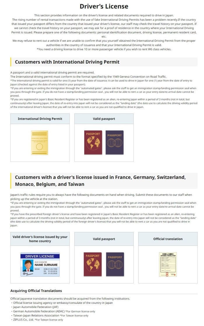 Driving Requirements for International Customers/해외 고객의 운전 요건/國際顧客的駕駛資格規定